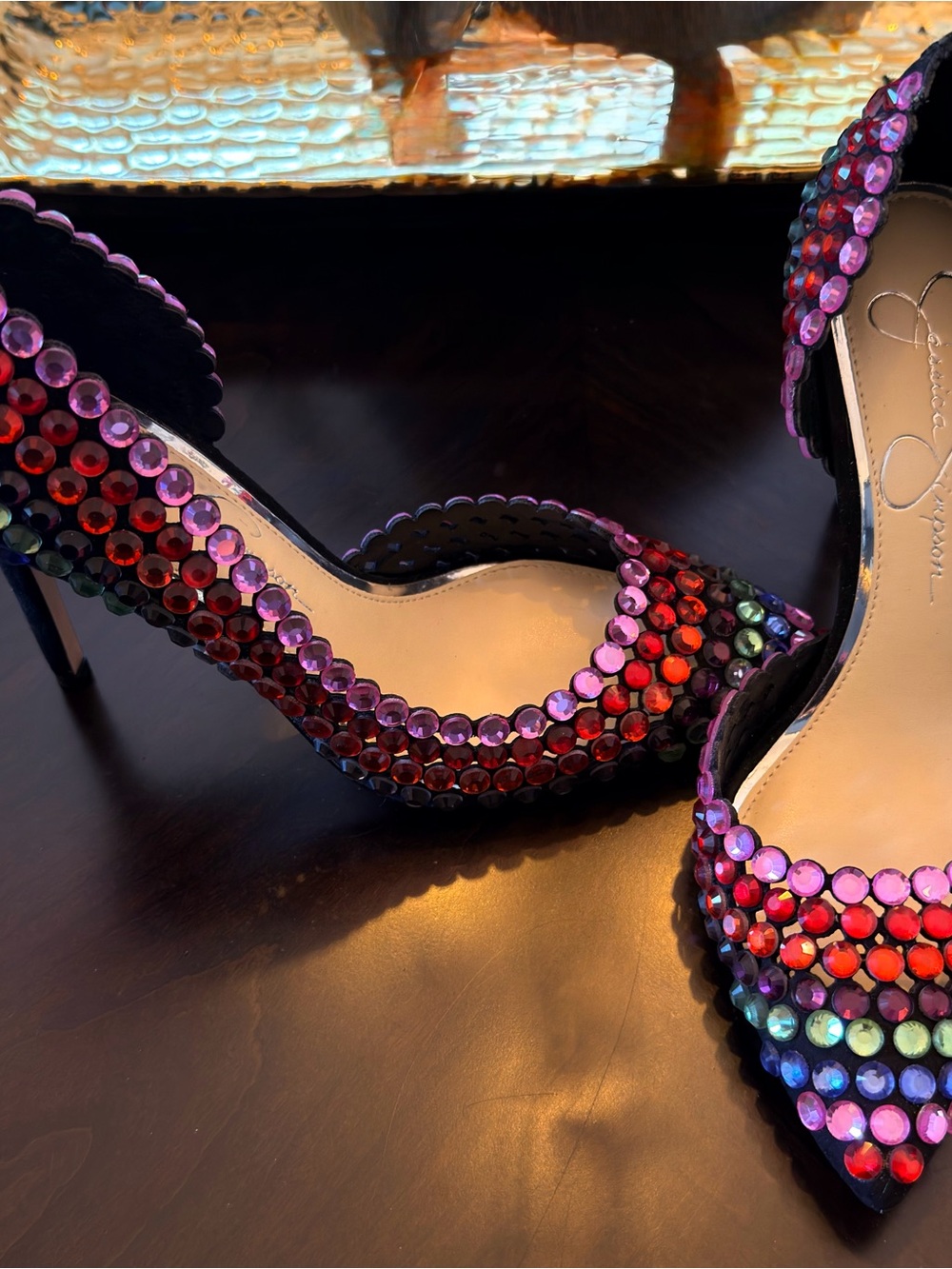 Jessica Simpson Multicolor Crystal Pointed Toe Heels - Pink & Rainbow - Picture 2 of 8